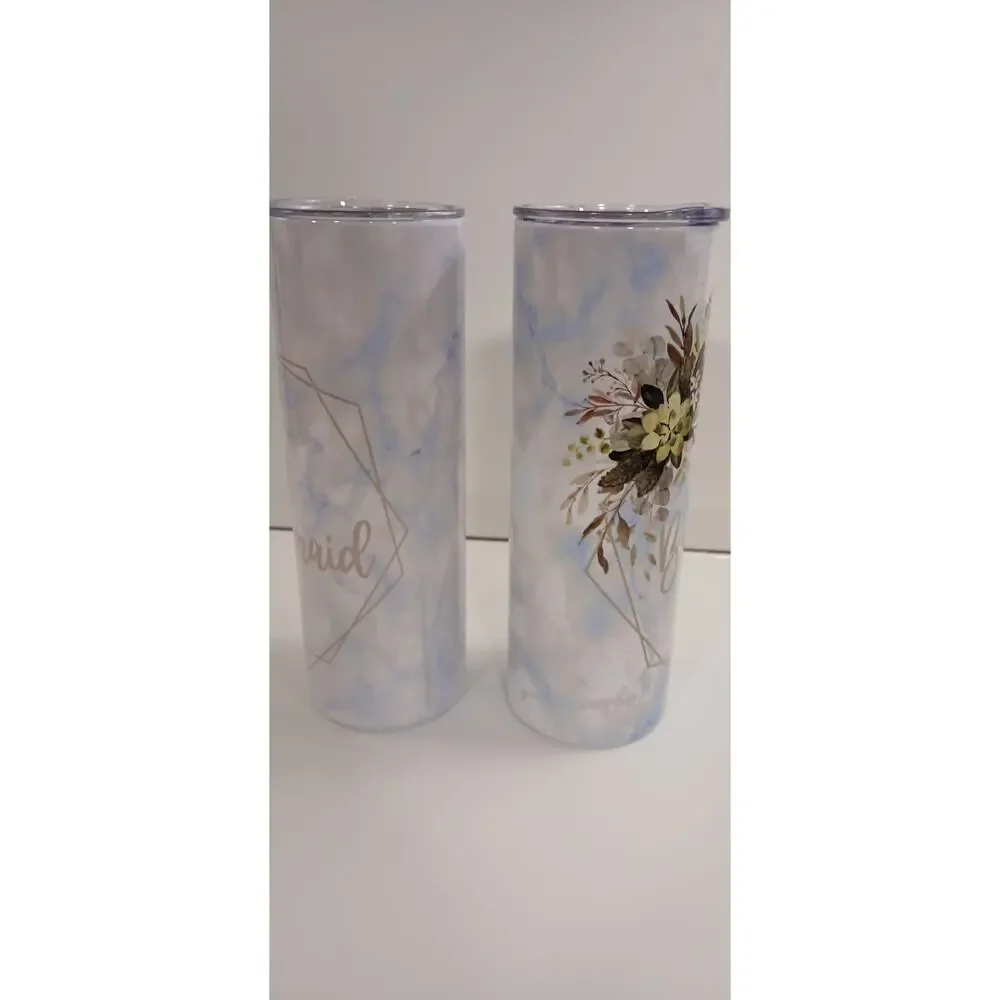 Bridesmaid Tumbler Gift Hydrangeas and Greenery Tall Lidded Wine Glass 12oz